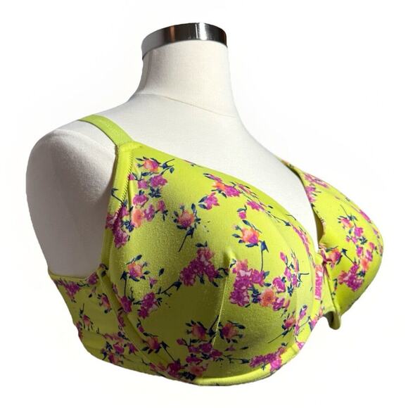 Cacique So Light T-Shirt Bra Women’s Size 44F Wild Lime Floral Underwire Lined - Picture 4 of 7